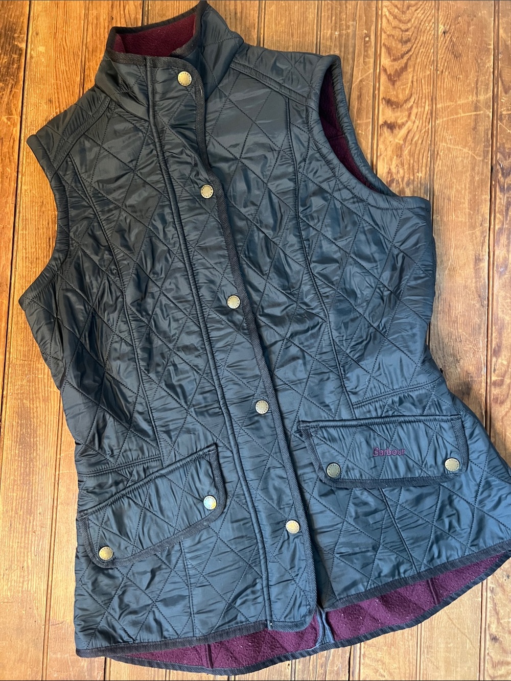 Women’s Barbour Quilted Black Women's Vest with Burgundy Lining